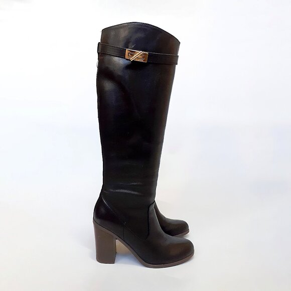 TOMMY HILFIGER Mackenze Zip Up Boots in Black Leather with Gold Hardware - Picture 3 of 16